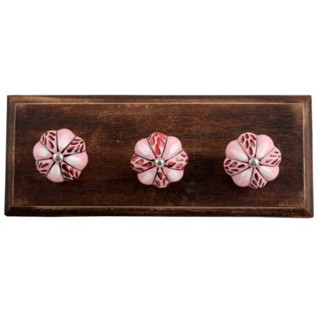 Red and Black Leaf Ceramic Melon Wooden Hooks